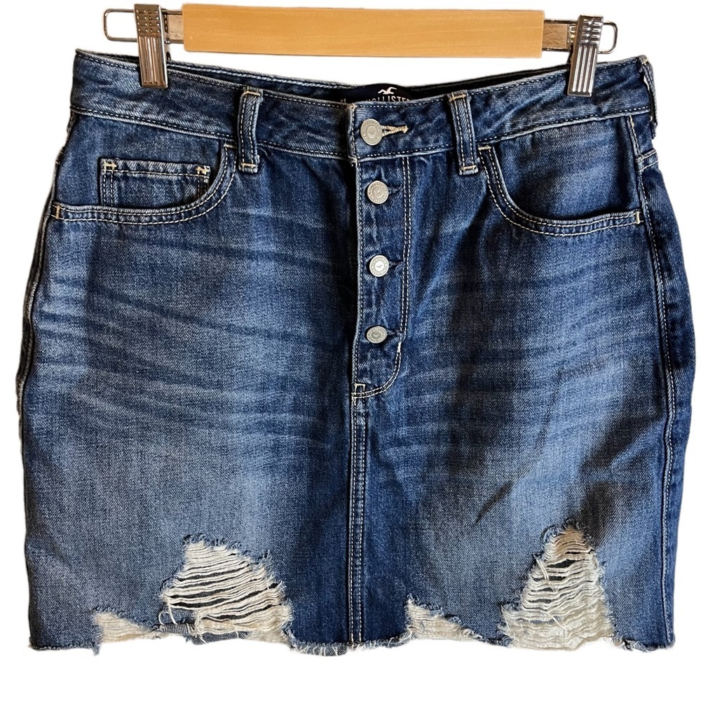 Hollister Ultra high rise Denim distressed skirt waist‎ size 30